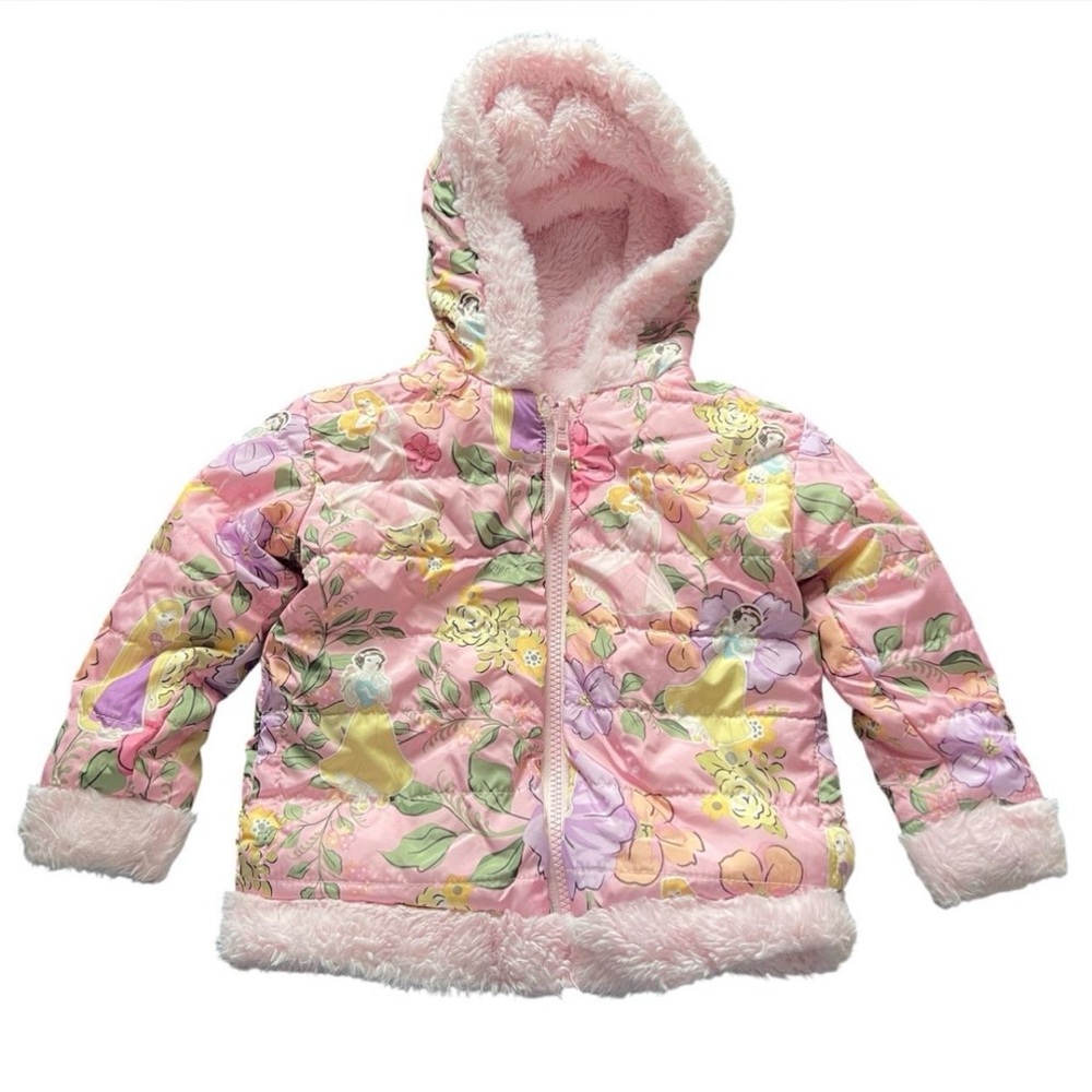 Disney Princess Reversible Fleece Pink Floral Toddler Girls Jacket Size 2T